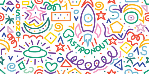 Fun colorful lines geometric seamless pattern. Hipster Memphis style.