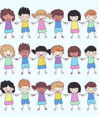 Seamless illustration of children holding hands