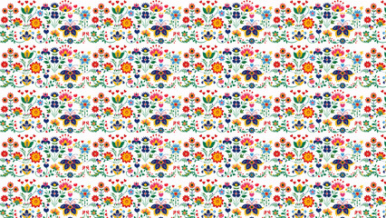 Fototapeta premium Colorful Floral and Butterfly Pattern