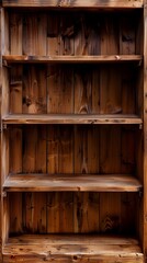 A wooden shelf with four shelves and no books