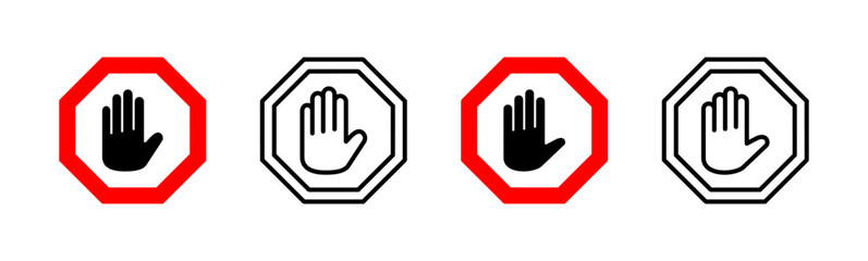 Stop icon set. stop road sign. hand stop icon vector