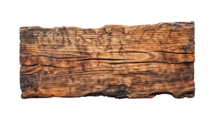 Empty brown weathered wood sign, board plank signpost, isolated on transparent background
