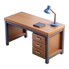 Modern office desk design with clean lines and minimalist render Simple office desk.  Wood and metal elements combine for a contemporary 3d render Simple office desk isolated on white background