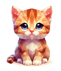 Cute kitten, low poly style, isolated