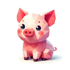 Cute piglet, low poly style, isolated