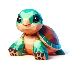 Cute little turtle, low poly style, isolated