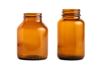 Empty amber pharmacy glass bottle isolated on white background.
