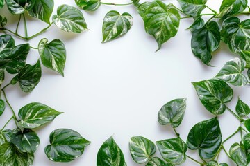 Green leaves creating a border on a white background.