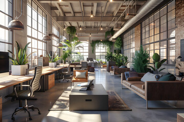 Fototapeta premium Interior office workspace with nice background.