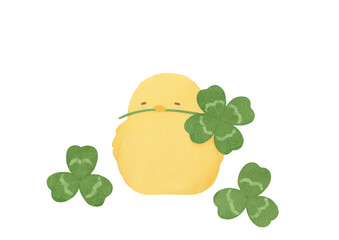 ヒヨコとよつばのクローバーのイラスト