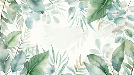 A flat design background with tropical leaves forming a circular border, with free copy space inside for text