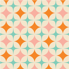 50s Mid Century Modern Seamless Pattern, Stars and Circles Mid Century Modern Pattern in Pink, Orange, Turquoise and Beige, MCM
