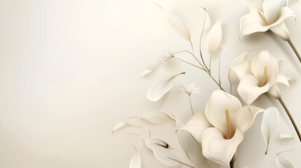 fondo tono claro blanco con espacio para copiar con elementos decorativos de flores blancas diseño moderno y minimalista elegancia y sofisticacion