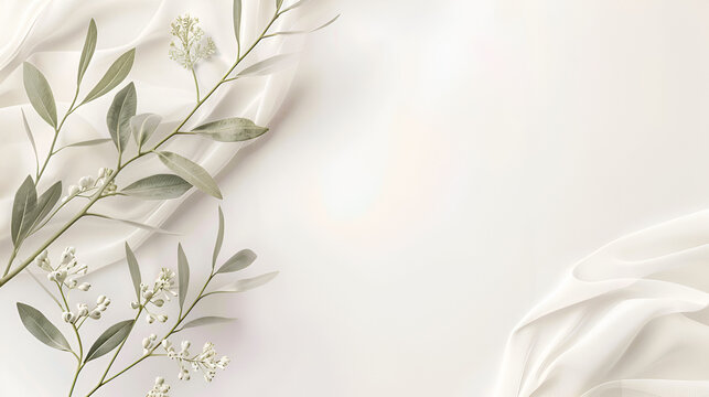 espacio con una tela de seda elegante con hojas y flores peque&ntilde;as como decoracion fondo con espacio para copiar tonos claros
