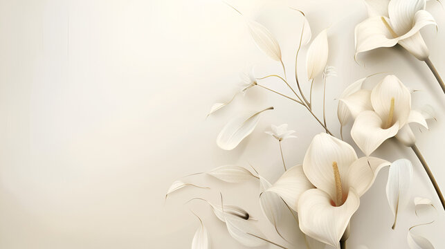 fondo tono claro blanco con espacio para copiar con elementos decorativos de flores blancas dise&ntilde;o moderno y minimalista elegancia y sofisticacion