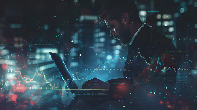 hombre empresario programador desarrollo de soluciones de base de datos virtuales marketing y graficas de trading creando software de inteligencia y gestion de datos de red de la web digital