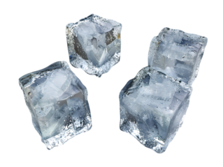 transparent, png,Close-up of four melting ice cubes on a white background. Perfect for cooling beverages, summer themes, and refreshing visuals.