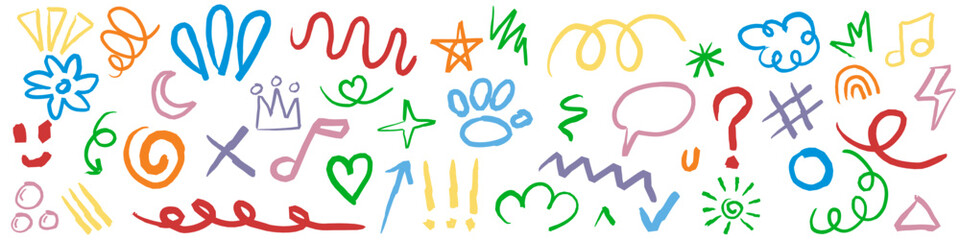 Funny children drawing kid hand drawing random  design shape template for presentation design, flyer,  kindergarten, child bedroom