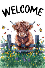 Welcome Garden Flag, Cute Highland Cow