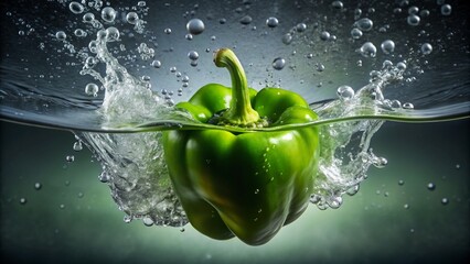 Green pepper in water with drops - Generative AI	
