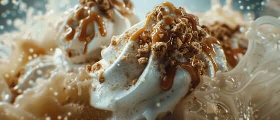 Luxuriously smooth gelato enhanced with contrasting textures, elevating the indulgent experience