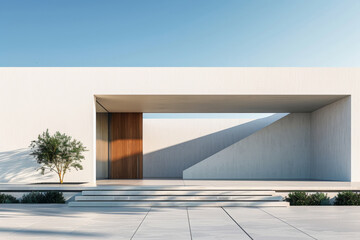 White Building on a blue sky backdrop.Modern concrete architecture.

