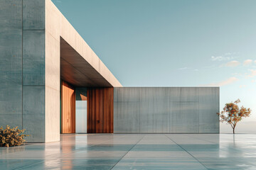White Building on a blue sky backdrop.Modern concrete architecture.
