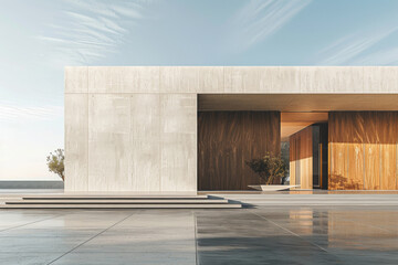 White Building on a blue sky backdrop.Modern concrete architecture.
