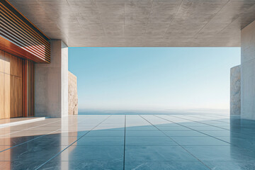 White Building on a blue sky backdrop.Modern concrete architecture.
