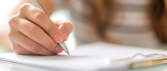 hand writing on paper with a pen, contract sign, write a letter