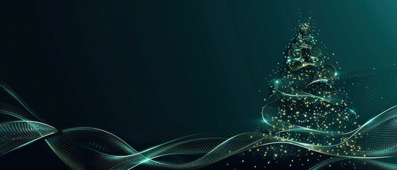 Christmas tree navy green luxurious sparkly wavy lines background