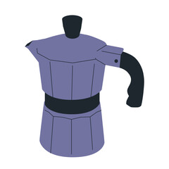 Moka pot, classic metal coffee maker. Stovetop espresso brewing appliance, aluminum kettle.