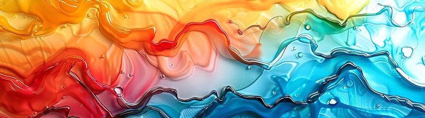 Abstract background with alcohol ink colorful waves. High resolution, sharp focus and intricate details. The colors of the water should be blue, red, orange, yellow and green.