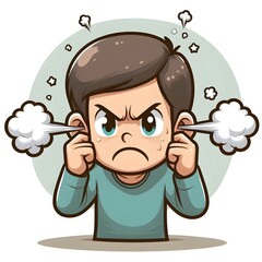 Blow off steam, English idiom. A person with steam coming out of their ears, looking angry.