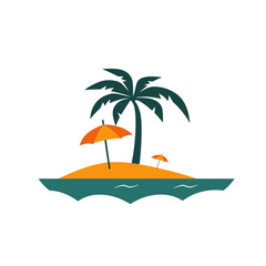 Obraz premium logo design, vector graphic of an island with palm tree and beach umbrella, simple flat style