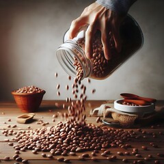 Spill the beans, English idiom. A person tipping over a jar, causing beans to spill out.