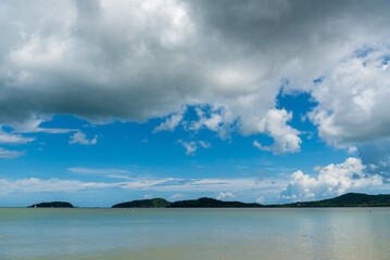 Blue sea white beach turquoise ocean wave coastal in tropical paradise landscape. Beautiful scene seascape marine coastline destinations. Tropical beautiful blue ocean lagoon lake travel summer time.
