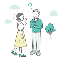 若い女性に挨拶をされるが誰か忘れて困る高齢男性のイラスト
