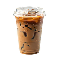 Strong iced coffee with a glass of ice isolated on white. A refreshing and energizing drink.