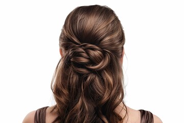 Naklejka premium Close up view on half-up half-down hairstyle isolated on white 