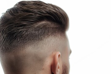 Obraz premium Close up view on high fade hairstyle isolated on white 