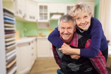 Cheerful husband and wife romantic old couple