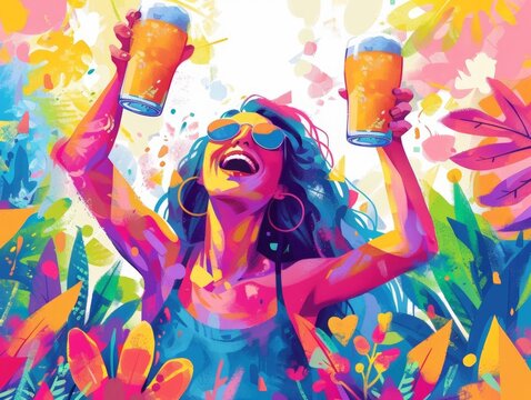 Whimsical fauvism, Beer festival ticket clipart with space for event details