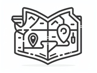 Line art illustration of a map with two pins and a route