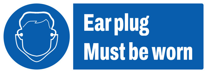 ISO mandatory safety signs_ear plug must be worn landscape size 1/2 a4,a3,a2,a1