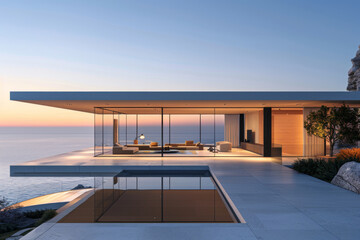 Fototapeta premium Luxury Island Villa With Infinity Pool At Sunset. 