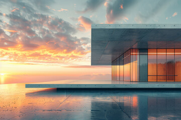 Luxury Island Villa With Infinity Pool At Sunset.