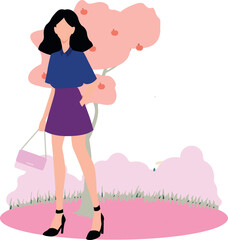 The girl is holding a hand bag.