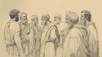 Naklejka premium Spirit and Fellowship: Acts 2 Biblical Illustration with Holy Spirit, Early Church Growth on Beige Background and Copyspace