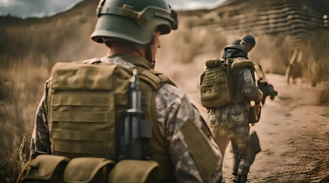 portrait d'un soldat avec un casque lourd et un &eacute;quipement de combat